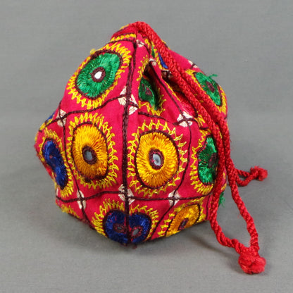 1970s Red Mirror Embroidered Pouch Bag