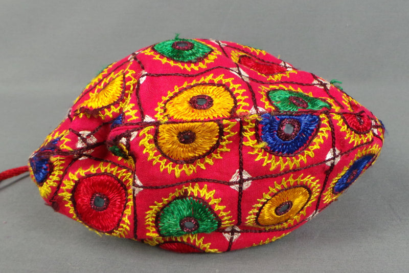 1970s Red Mirror Embroidered Pouch Bag