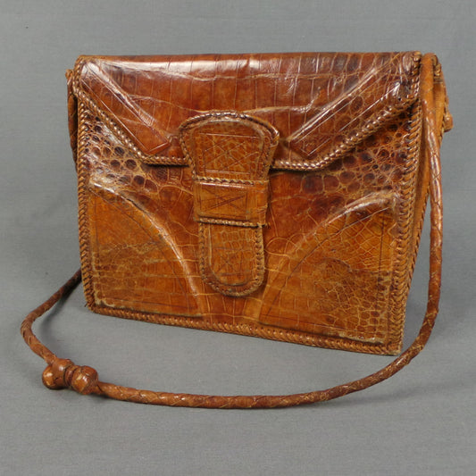 1950s Croc Skin Tan Leather Vintage Bag