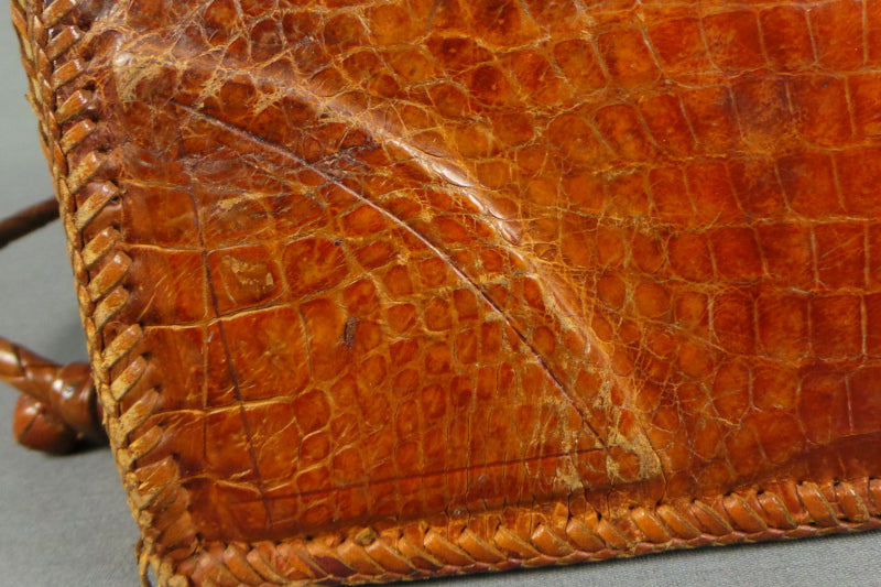 1950s Croc Skin Tan Leather Bag