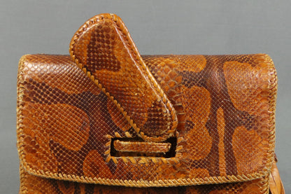 1940s Snakeskin Leather Tan Brown Bag