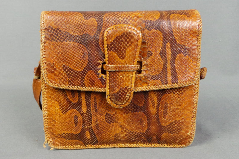 1940s Snakeskin Leather Tan Brown Bag