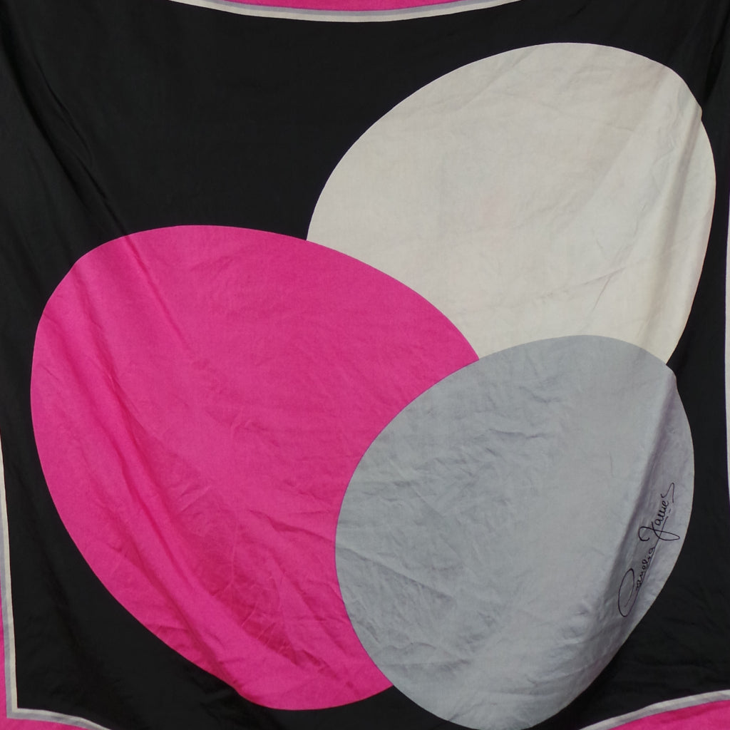 1980s Pink and Black Circle Print Silk Vintage Scarf | Cornelia James
