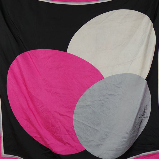 1980s Pink, Grey and Black Circle Print Silk Scarf, by Cornelia James