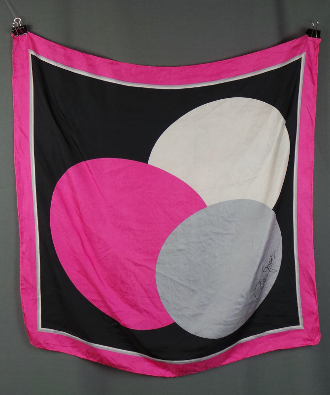 1980s Pink and Black Circle Print Silk Vintage Scarf | Cornelia James