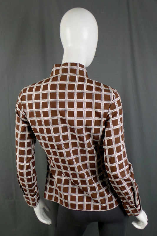 1970s Brown Check Cuff Dagger Collar Shirt | Lisa-Jane | M