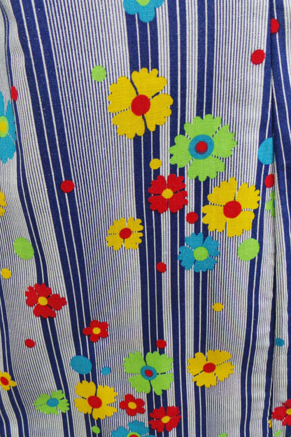 1950s Blue Striped Floral Smock | M