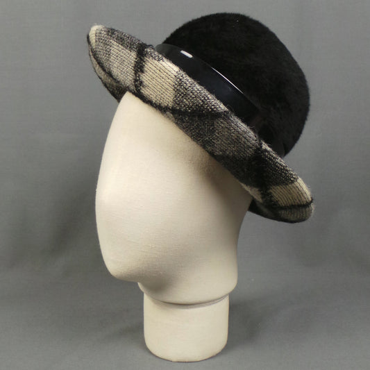 1960s Black and White Check Brim PVC Trim Hat, by Walmar