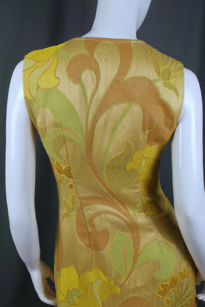 1970s Yellow Long Tapestry Waistcoat | XS