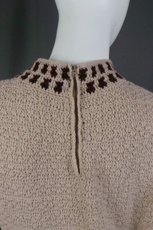 1960s Camel Knitted Drop Waist Jumper Dress | M