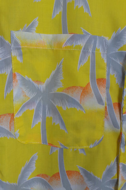 1980s Bright Yellow Palm Tree Print Hawaiian Shirt, by Tropicana, 37in Chest