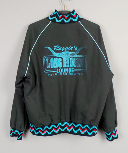 1980s 'Longhorn Lounge' Black Padded Bomber Jacket, 50in Chest
