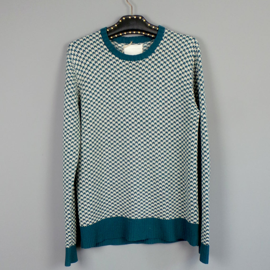 1970s Teal Dogtooth Elbow Patch Vintage Jumper