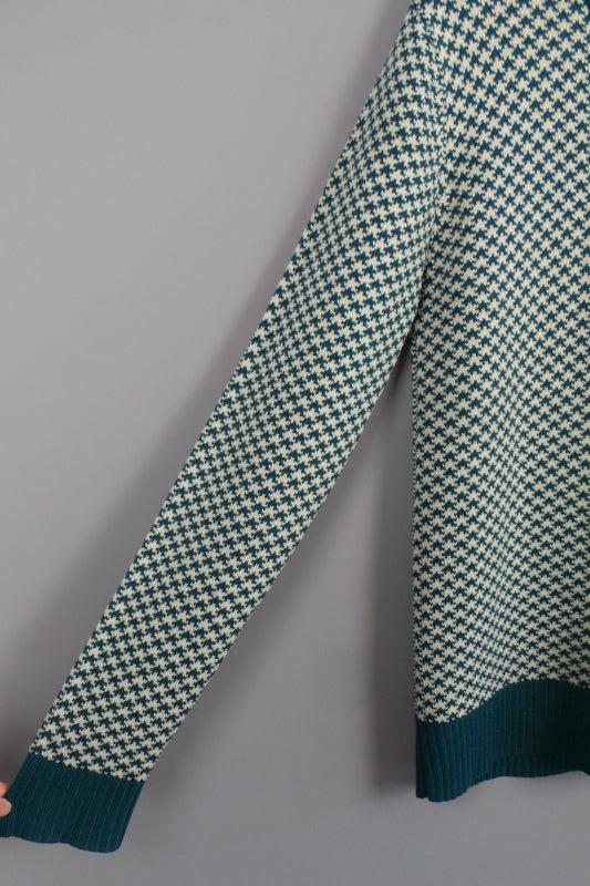 1970s Teal Dogtooth Elbow Patch Jumper | L