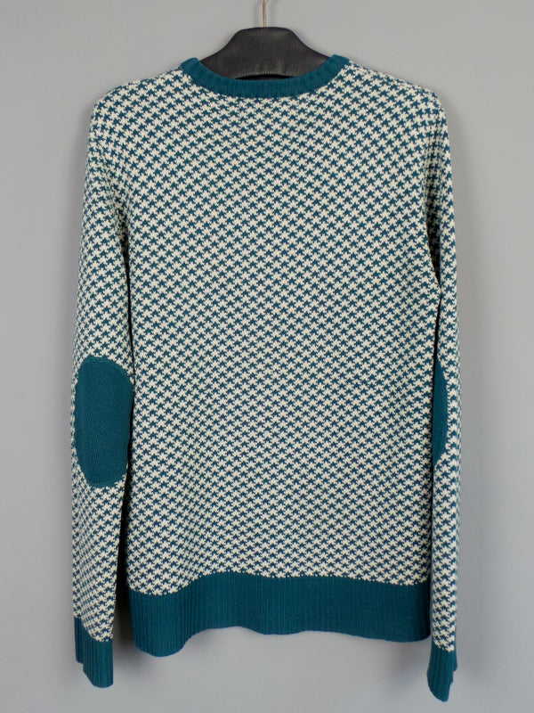 1970s Teal Dogtooth Elbow Patch Vintage Jumper