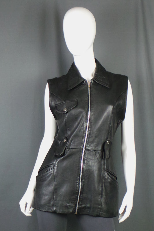 Leather sales biker waistcoat