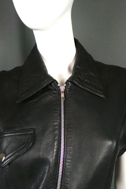 1980s Black Leather Biker Waistcoat | Etam | M