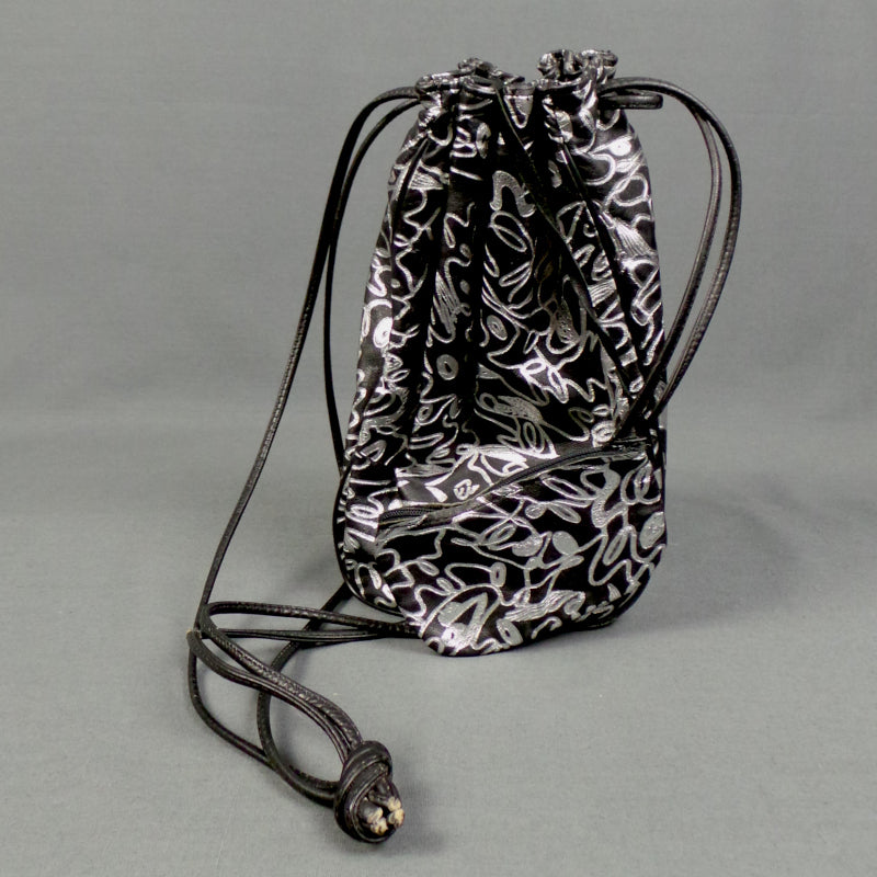 1980s Silver and Black Leather Pouch Bag