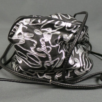 1980s Silver and Black Leather Pouch Bag