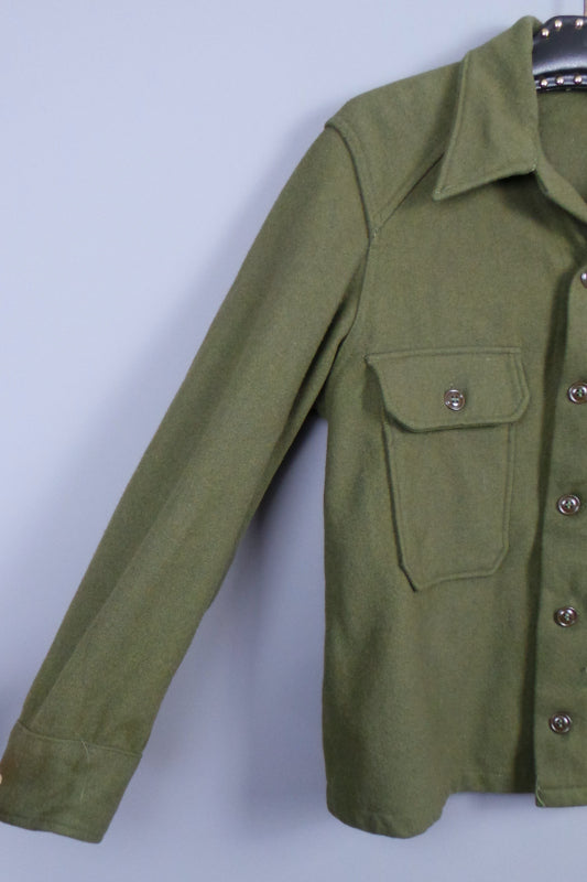 1960s Khaki Green Short Wool Army Jacket, 46in Chest