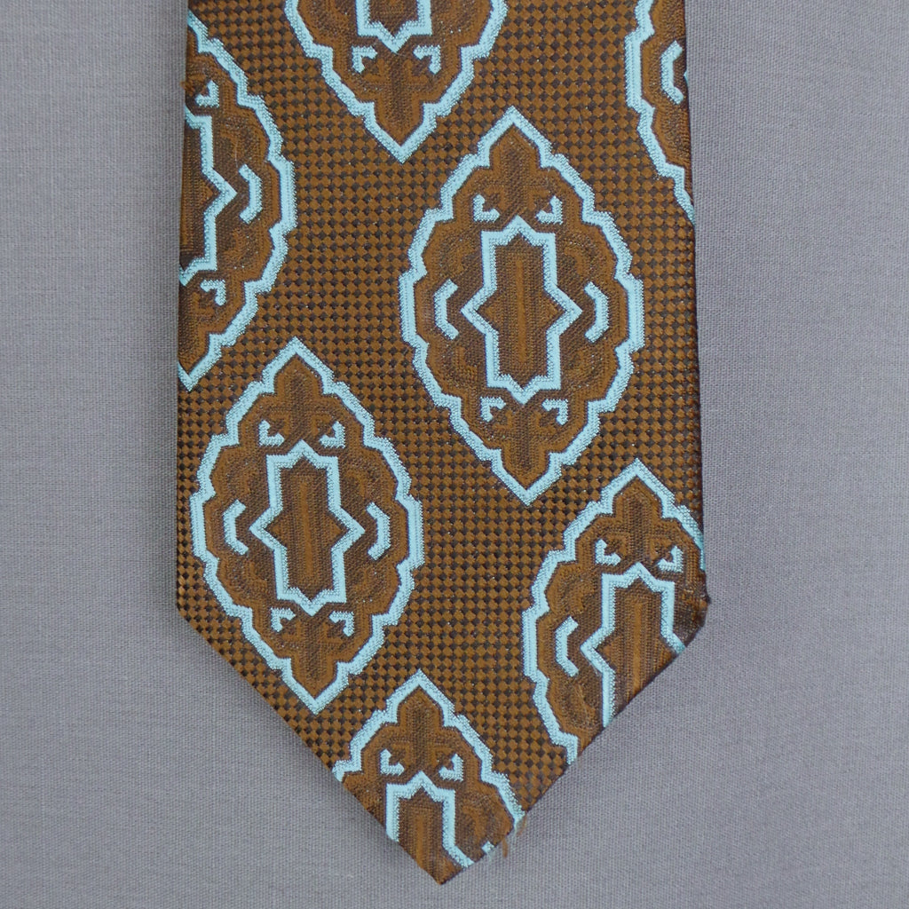 1960s Brown Teal Patterned Vintage Mens Tie | St Michael