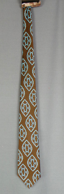 1960s Brown Teal Patterned Vintage Mens Tie | St Michael