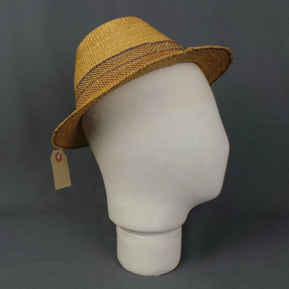 1950s Stripe Straw Jaunty Trilby Style Summer Hat