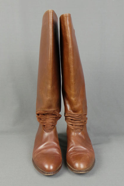 1980s Russell and Bromley Brown Leather Lace Up Knee Boots | UK 6
