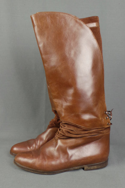 1980s Russell and Bromley Brown Leather Lace Up Knee Boots | UK 6