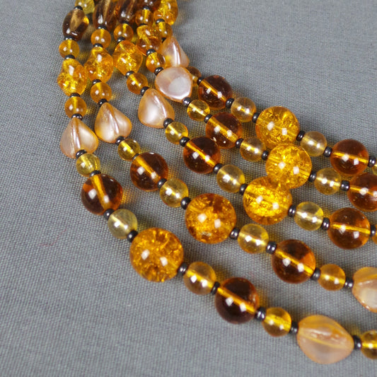 1950s Golden Yellow Five Strand Vintage Beaded Necklace