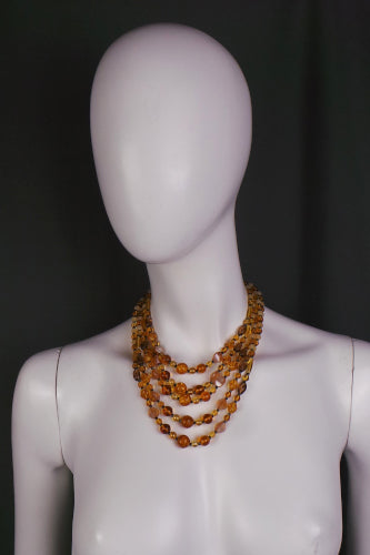 1950s Yellow Five Strand Bead Vintage Necklace