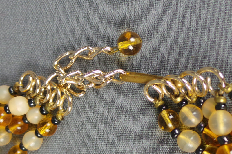 1950s Yellow Five Strand Bead Necklace