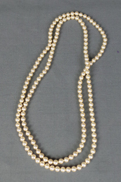 1980s Long Deco Length Warm Ivory Pearls