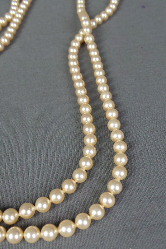 1980s Long Deco Length Warm Ivory Pearls