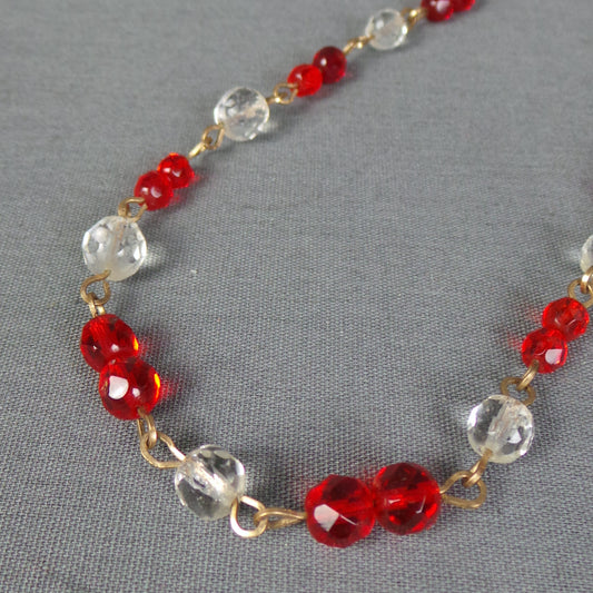 1930s Red and Clear Beaded Short Vintage Necklace