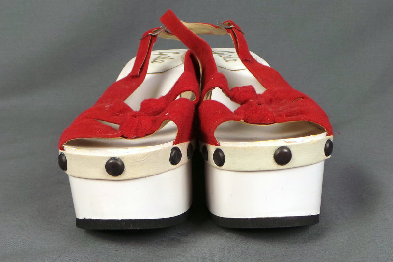 1970s Red Open Toe Wooden Sole Platforms, by Gala | UK 5