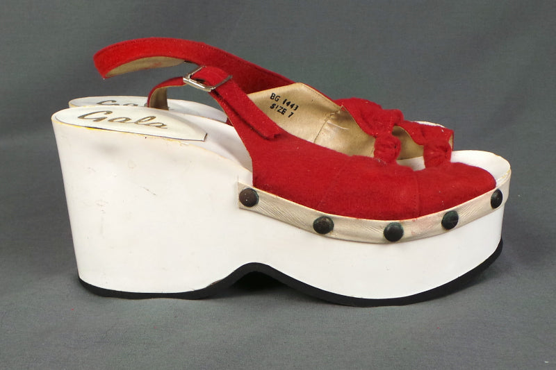 1970s Red Open Toe Wooden Sole Platforms, by Gala | UK 5