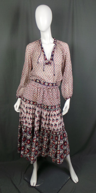 1970s Phool Red Purple Indian Cotton Vintage Co-Ord
