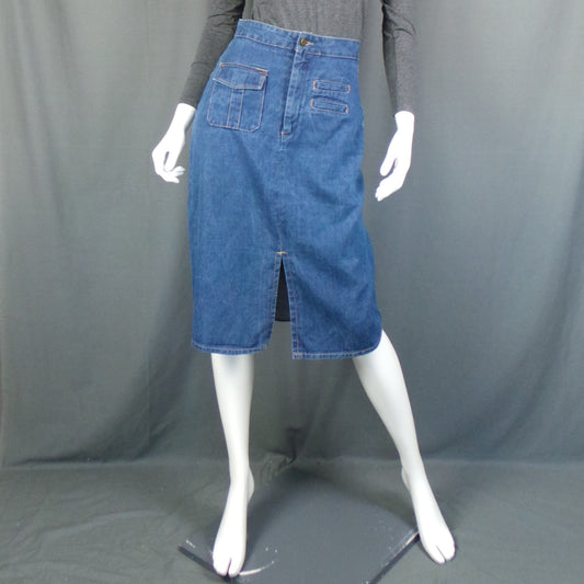 1970s Mid Wash Blue Vintage Denim Pencil Skirt