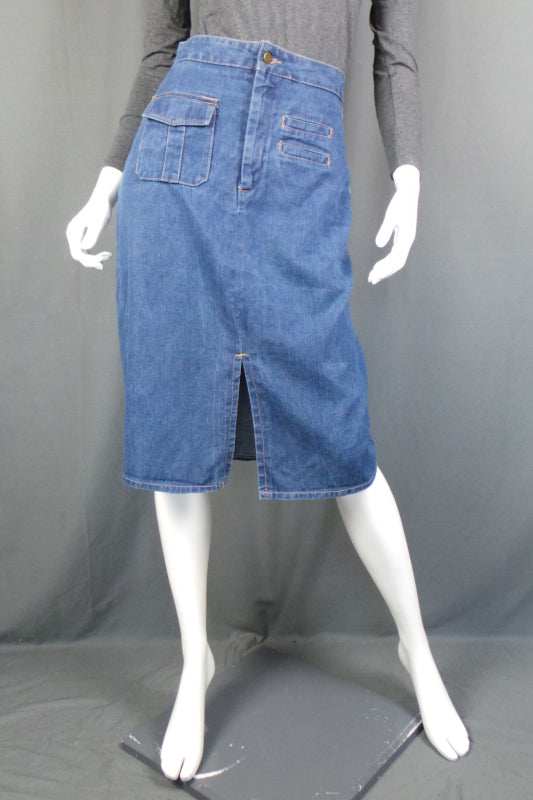 1970s Mid Wash Denim Pencil Skirt | XS