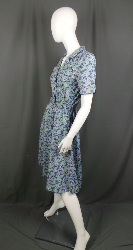 1980s Cornflower Blue Daisy Print Shirt Dress, by Marion Donaldson. 38in Bust