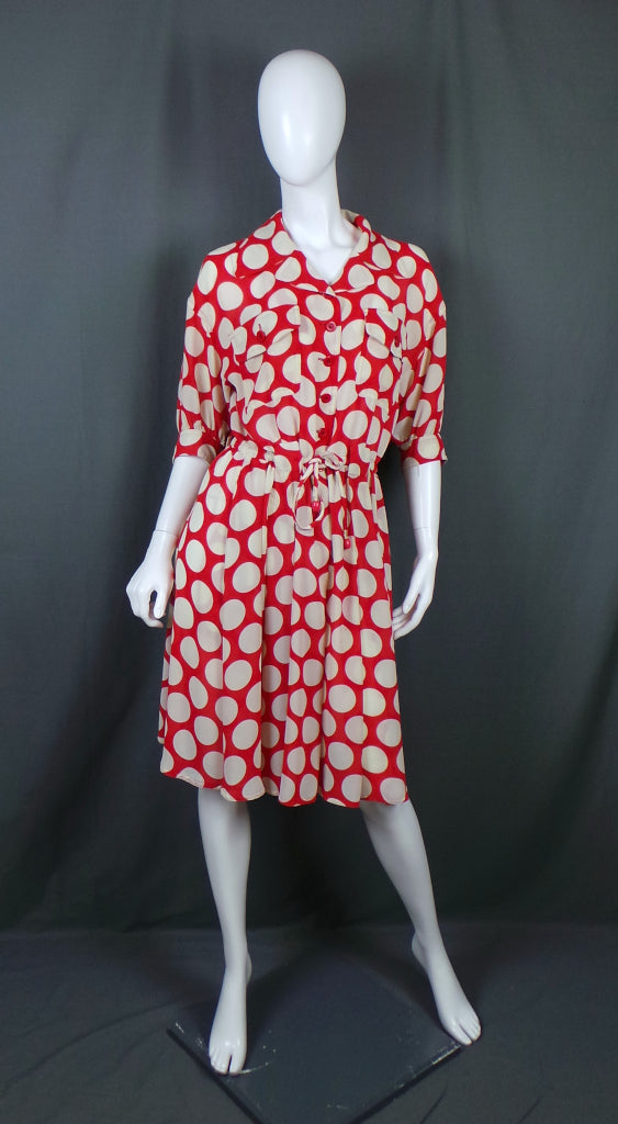 1980s Red Jumbo Spot Print Vintage Dress