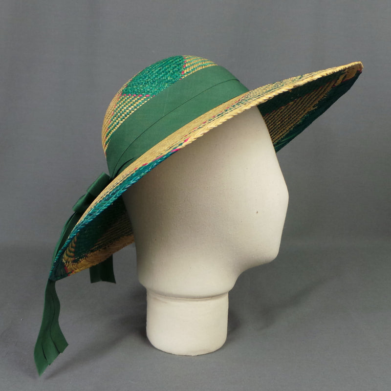 1980s Green & Pink Ribbon Wide Brim Hat