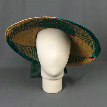 1980s Green & Pink Ribbon Wide Brim Hat