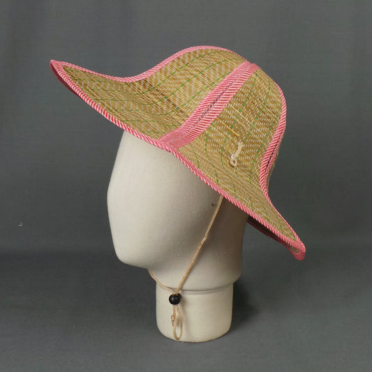 1980s Striped Pink and Green Natural Straw Hat
