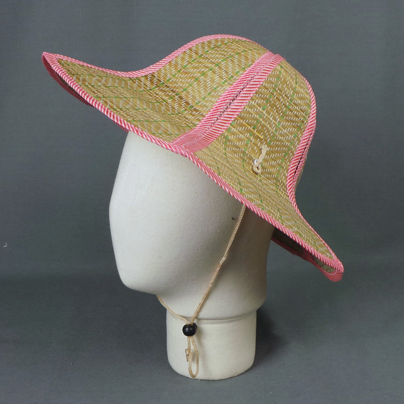 1980s Striped Pink Natural Straw Hat