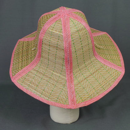 1980s Striped Pink Natural Straw Hat