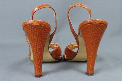 1970s Brown Snakeskin Strappy Heels | Debonair | UK 5