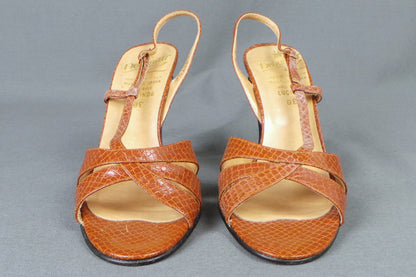 1970s Brown Snakeskin Strappy Heels | Debonair | UK 5
