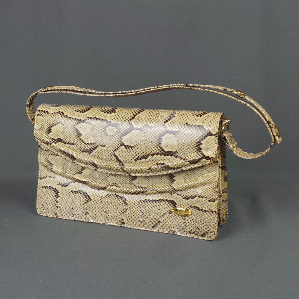 1970s Cream Snakeskin Leather Vintage Handbag | Rampel